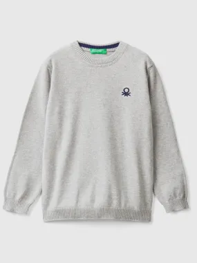 Regular fit sweater in 100% cotton - Light Gray | Benetton