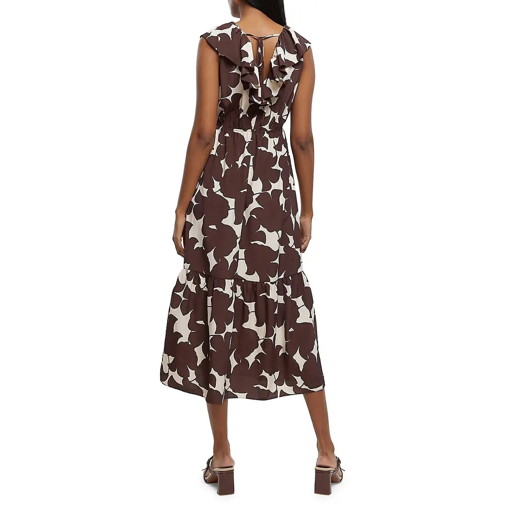 River Island Printed Frill V-Neck Sleeveless Tea Dress