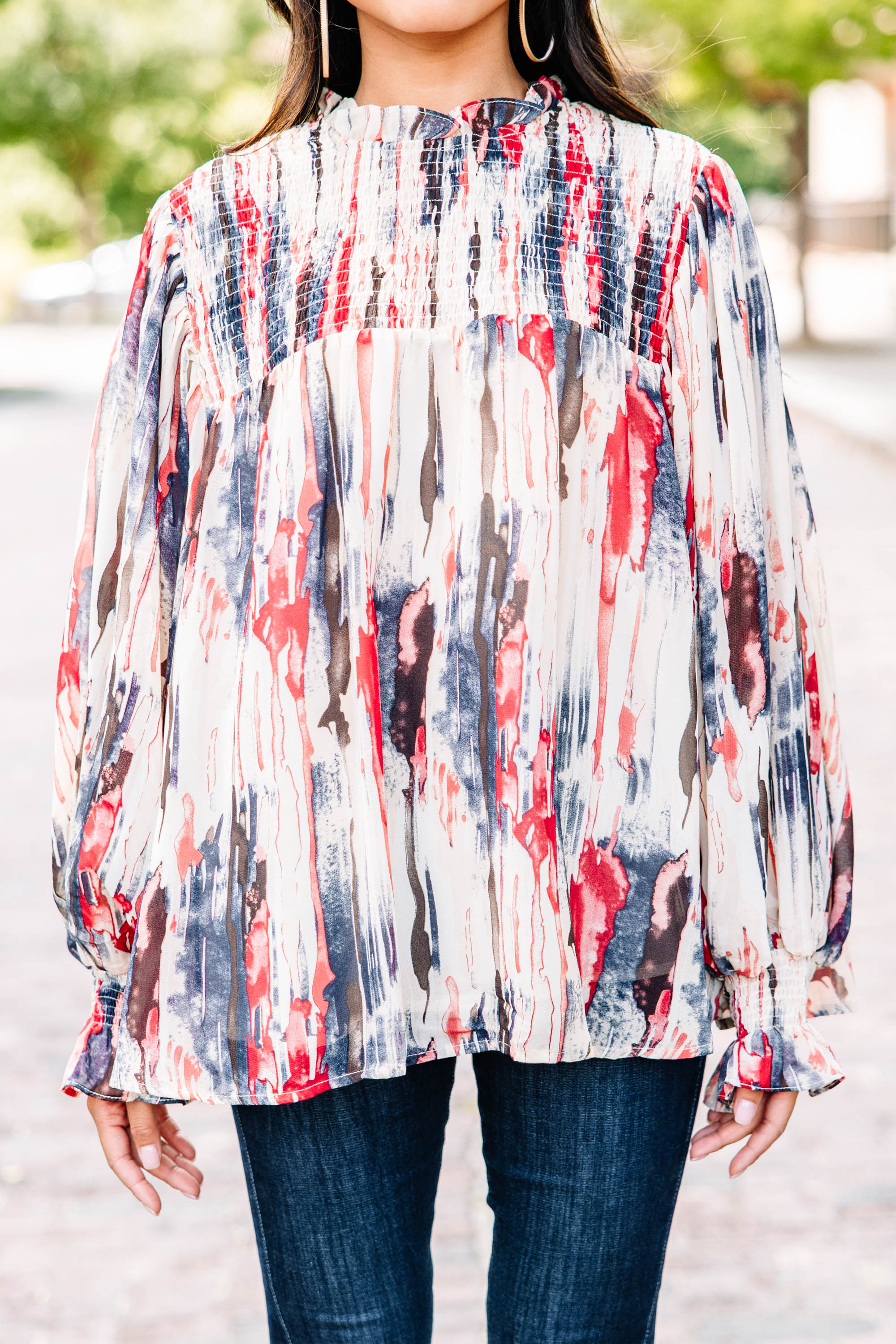 Run With It Navy Blue Abstract Blouse