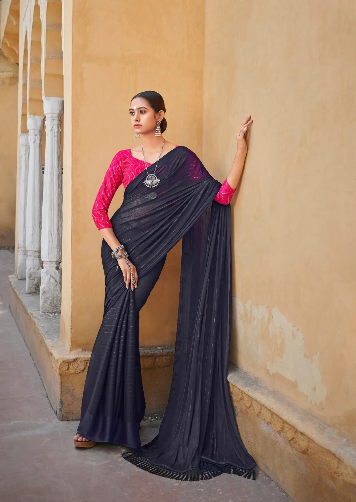 Satin Silk Saree with Designer blouse piece