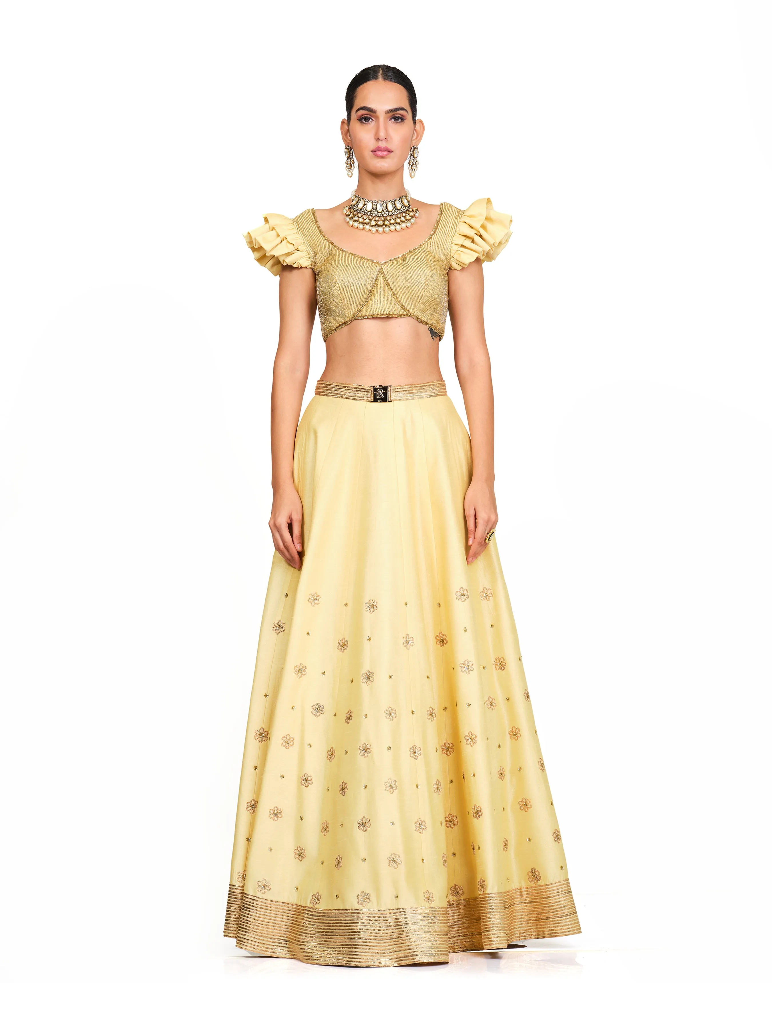 Silk Lehenga with Ruffled Sleeves Blouse