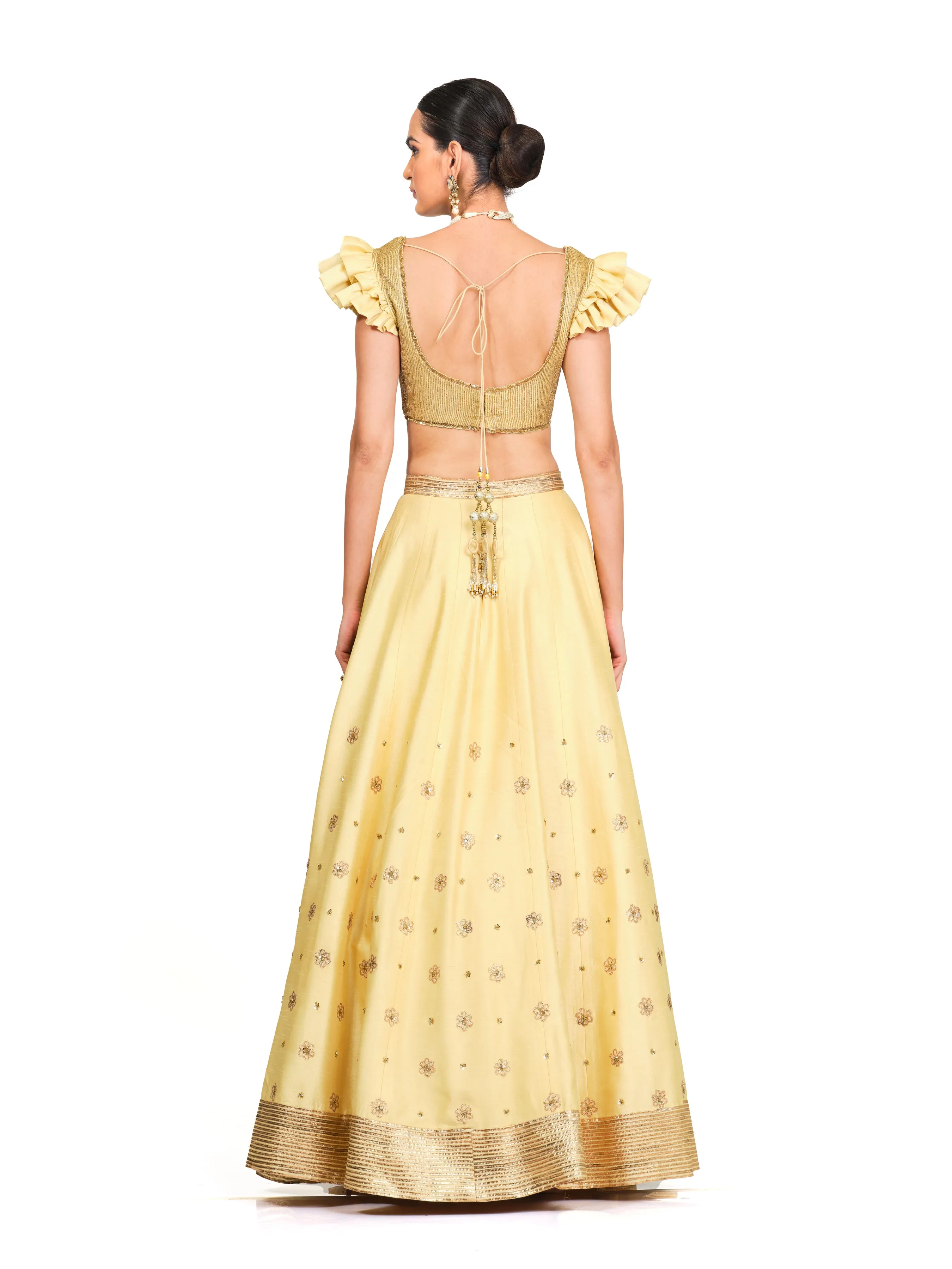 Silk Lehenga with Ruffled Sleeves Blouse