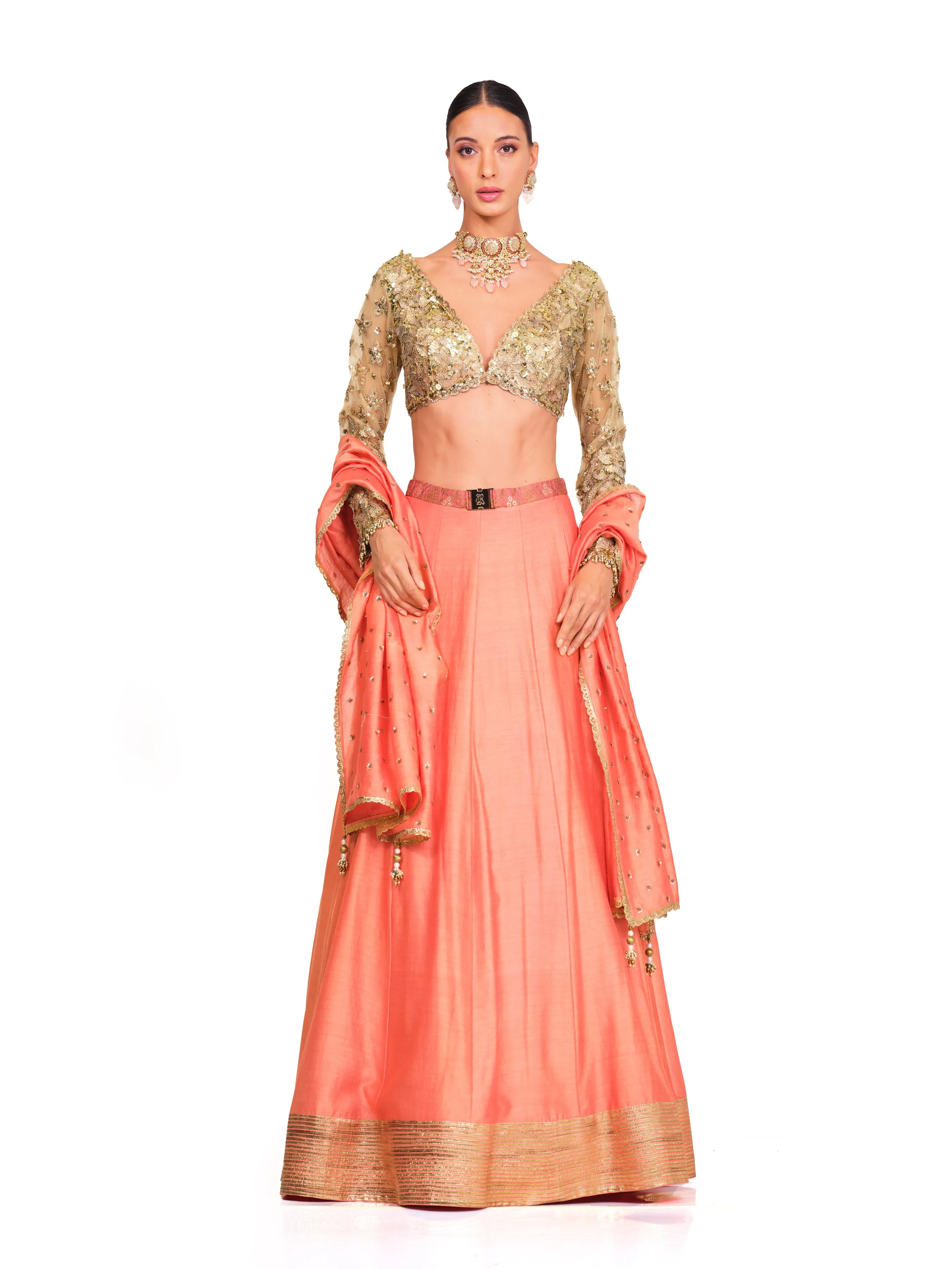 Silk Lehenga with Sequin Embroidered Blouse