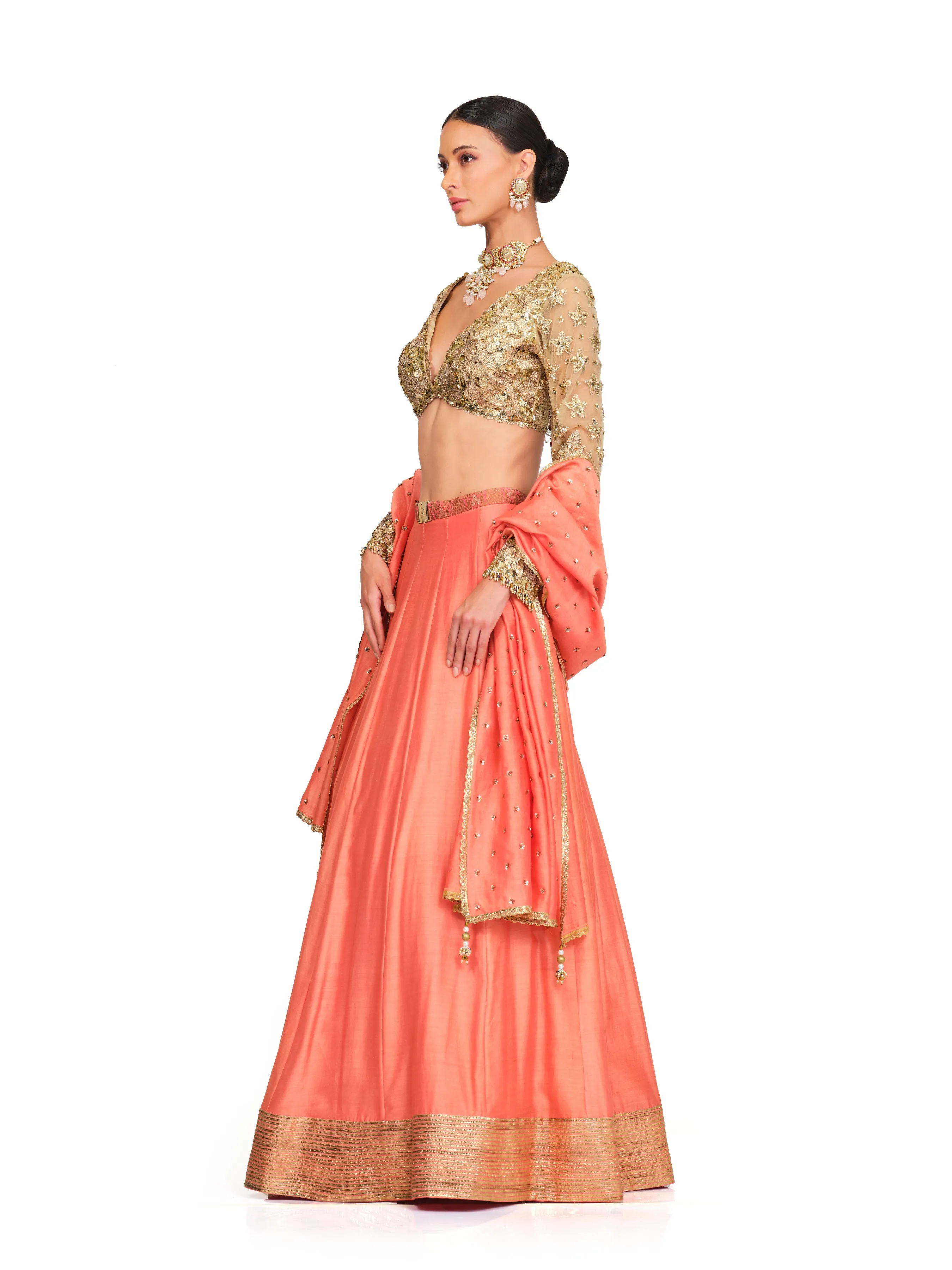 Silk Lehenga with Sequin Embroidered Blouse