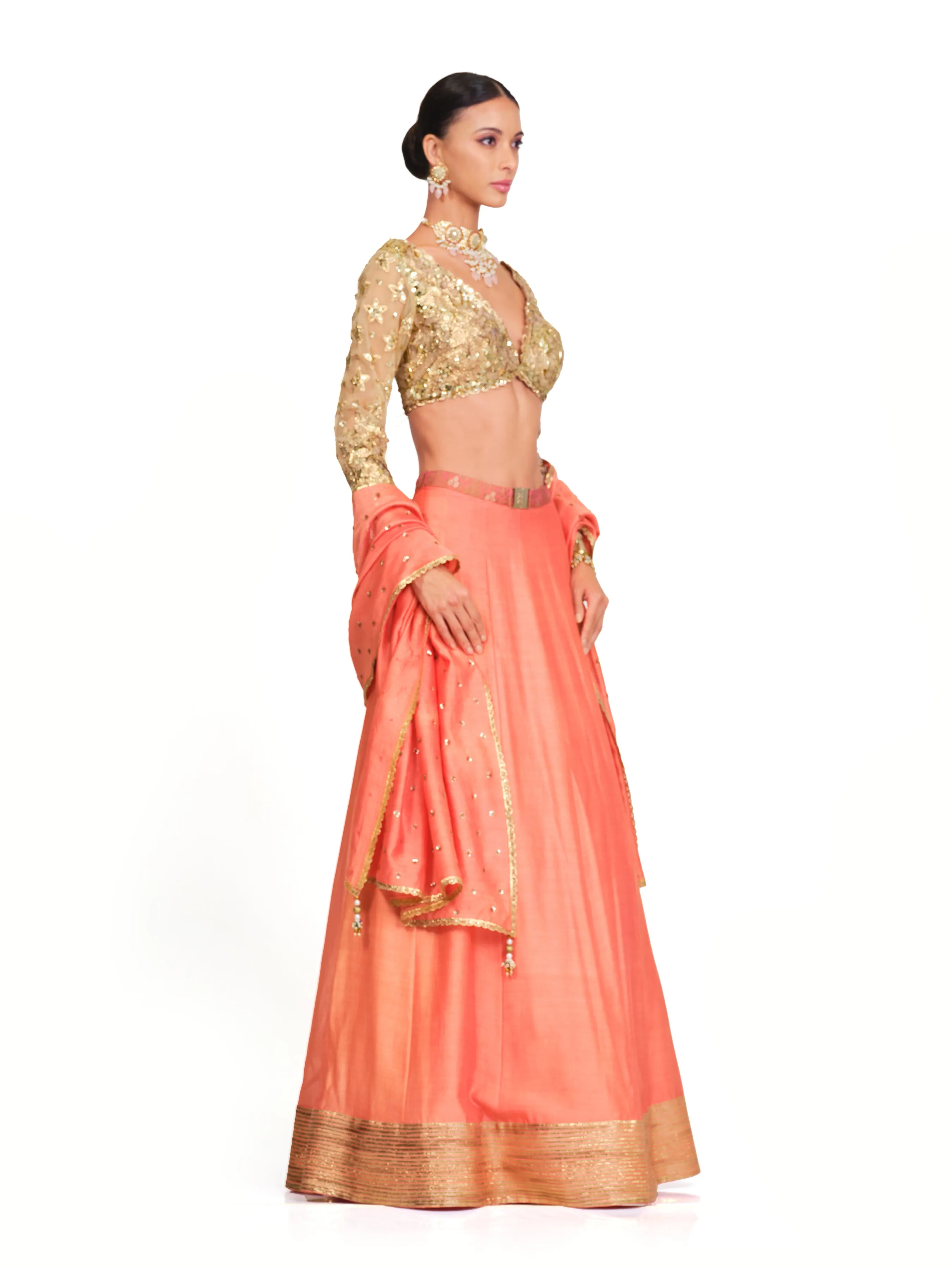 Silk Lehenga with Sequin Embroidered Blouse