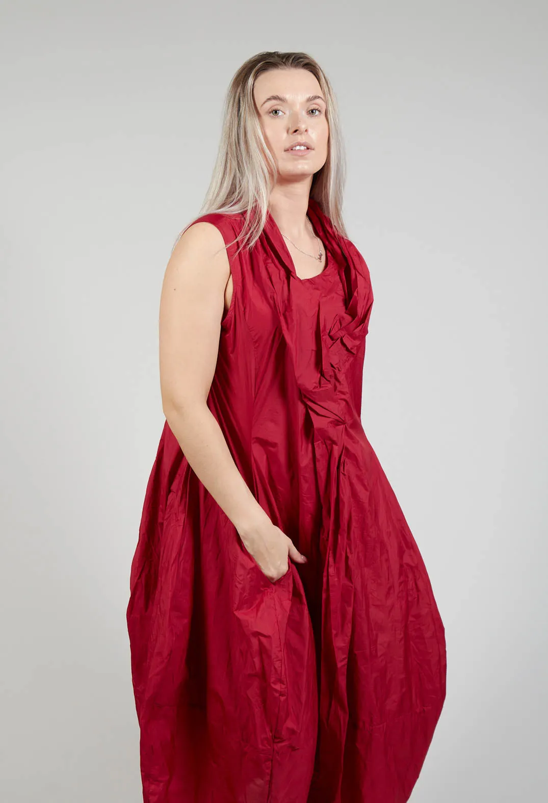 Sleeveless Dress with Neckline Detail in Chili