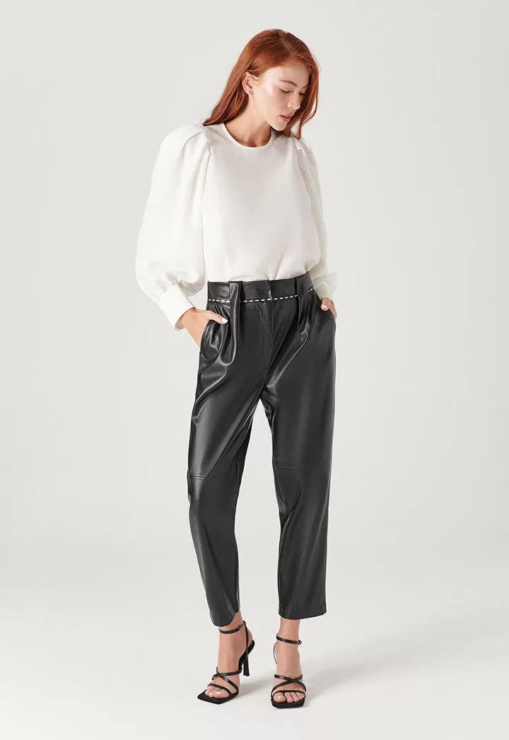 Solid Blouse With Bishop Sleeves