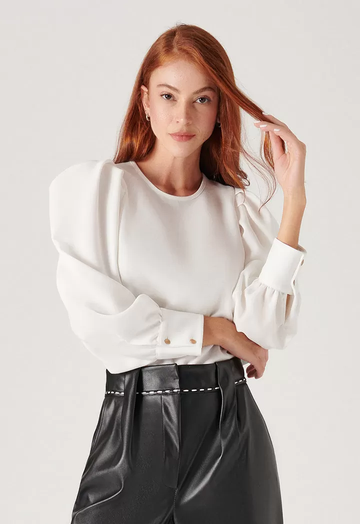 Solid Blouse With Bishop Sleeves