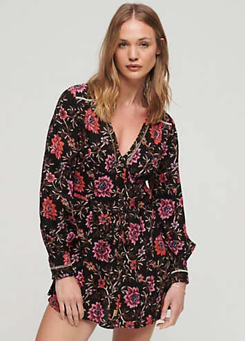 Superdry Printed V-Neck Mini Tea Dress | Grattan