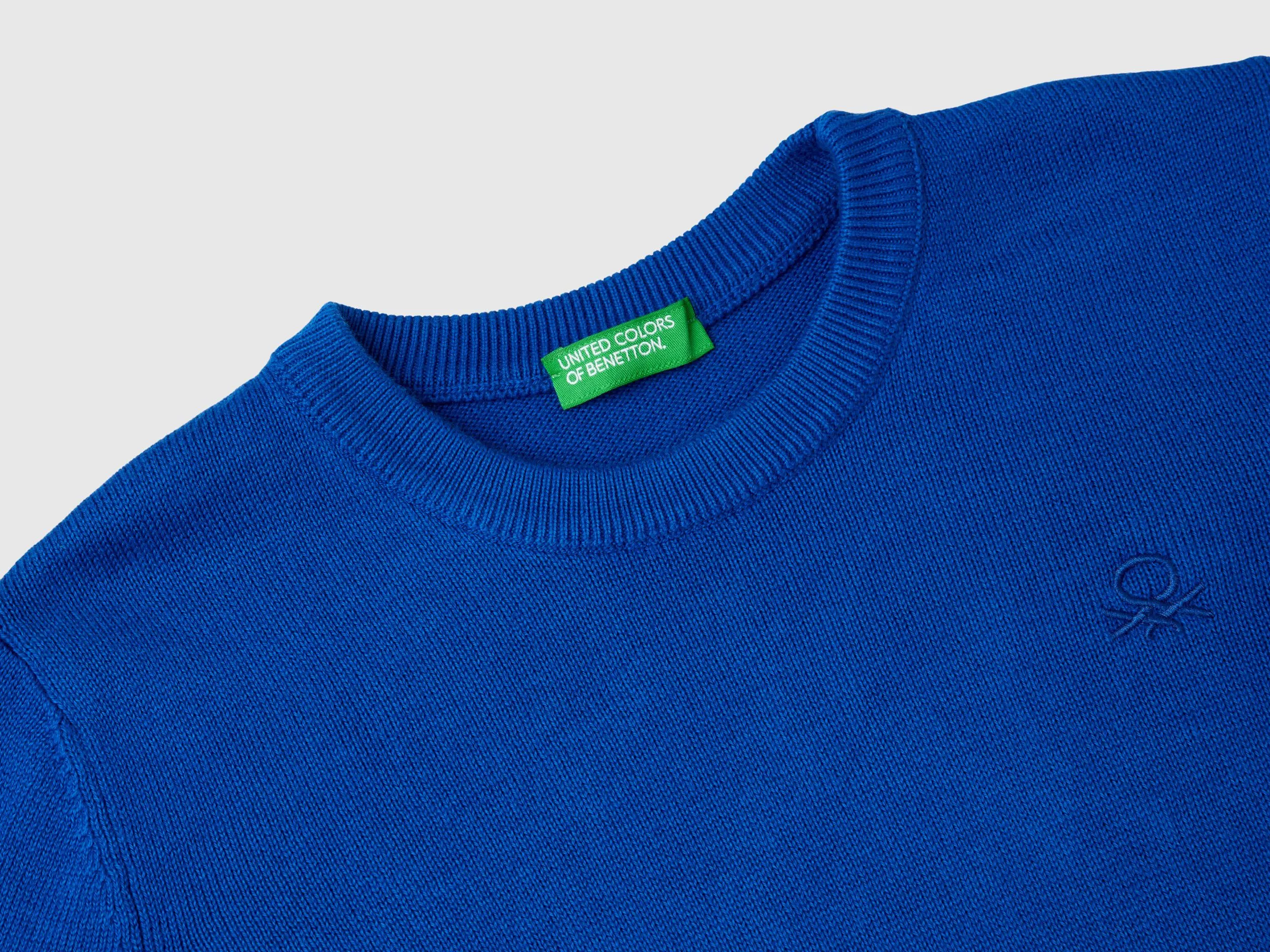 Sweater in pure cotton with logo - Bright Blue | Benetton