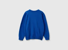 Sweater in pure cotton with logo - Bright Blue | Benetton