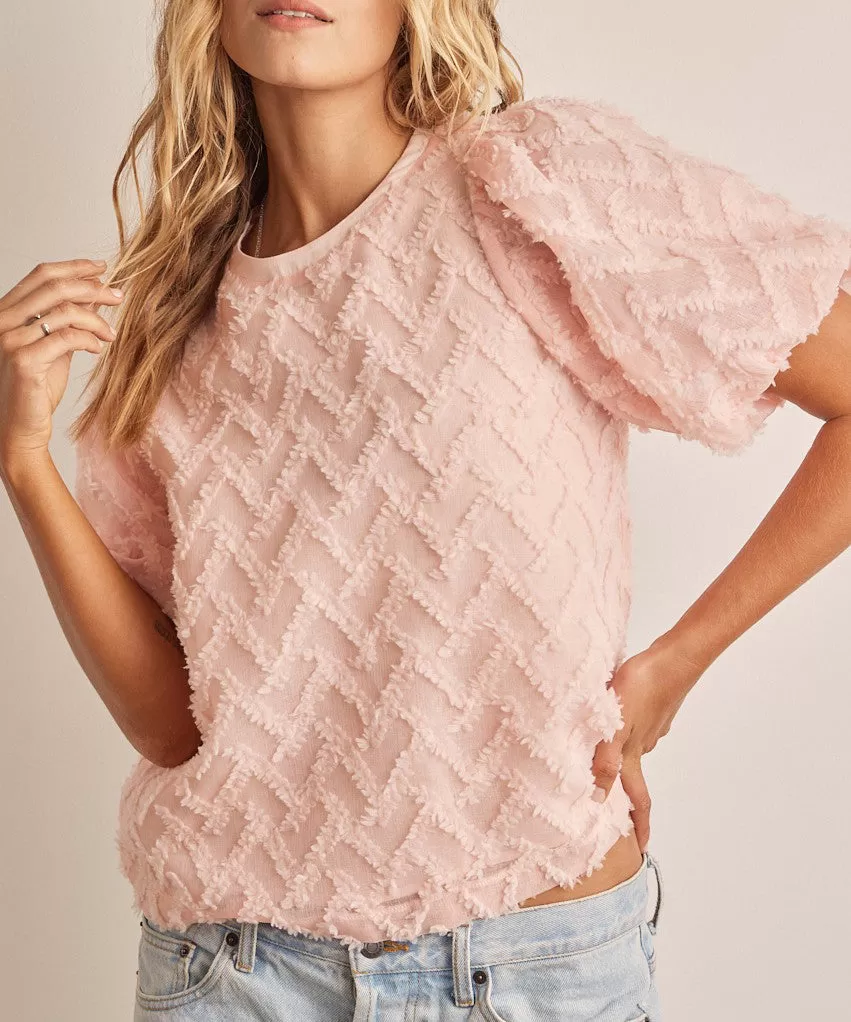 Textured Blouse with Back Tie - Soft Peach