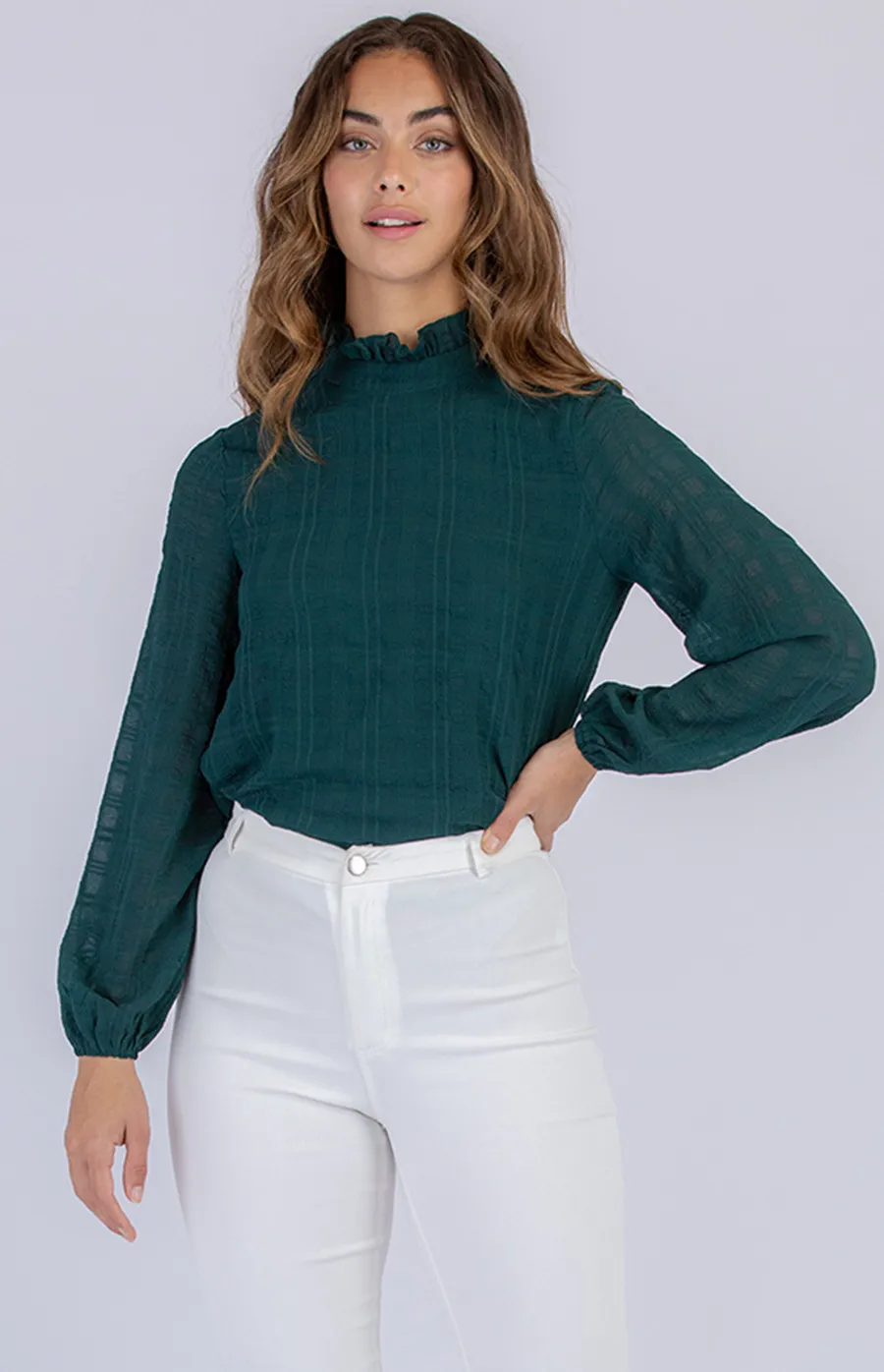 Textured Blouse with Round Hem (STO459B)