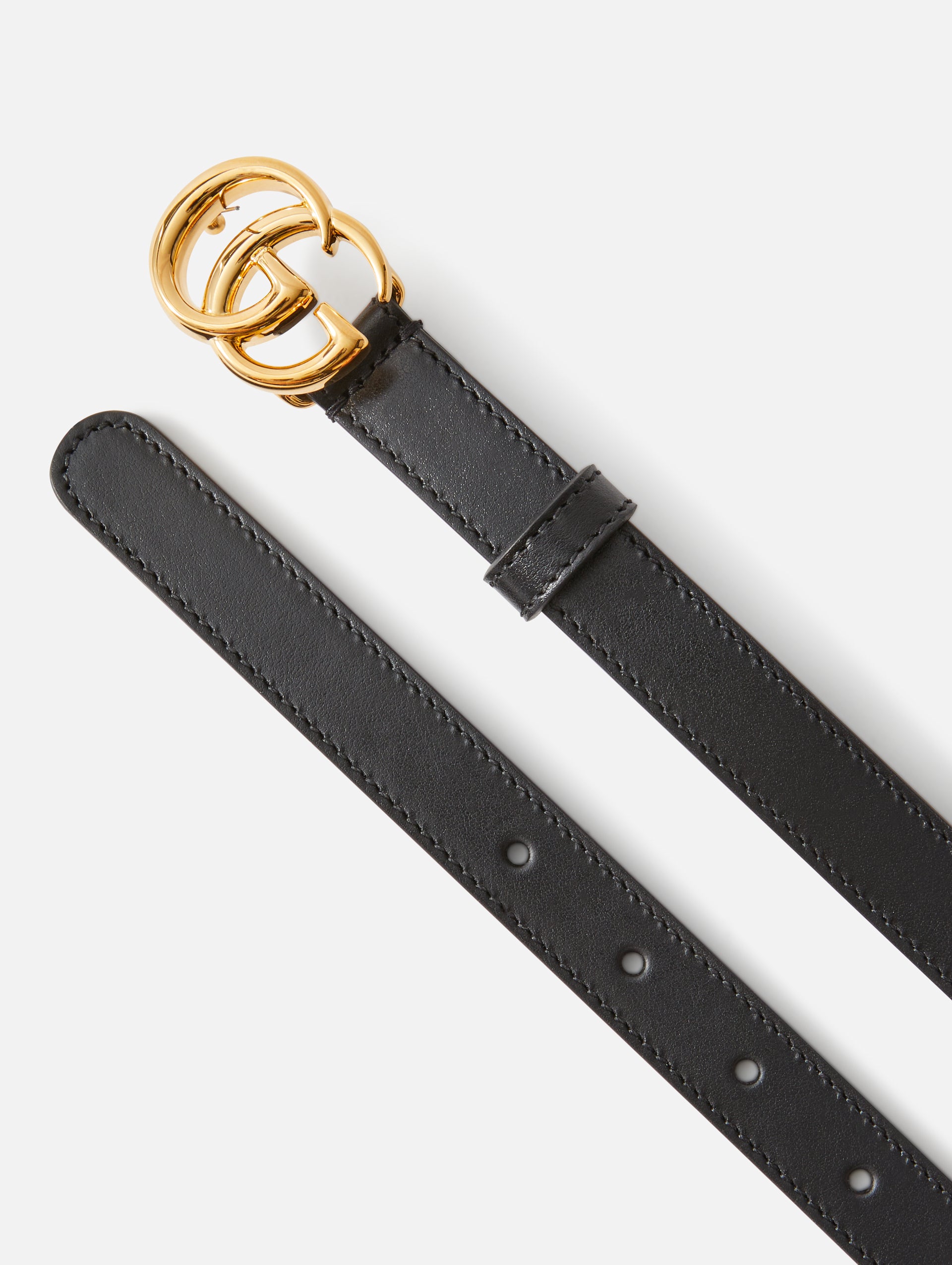 Thin Leather Belt with Double G Buckle