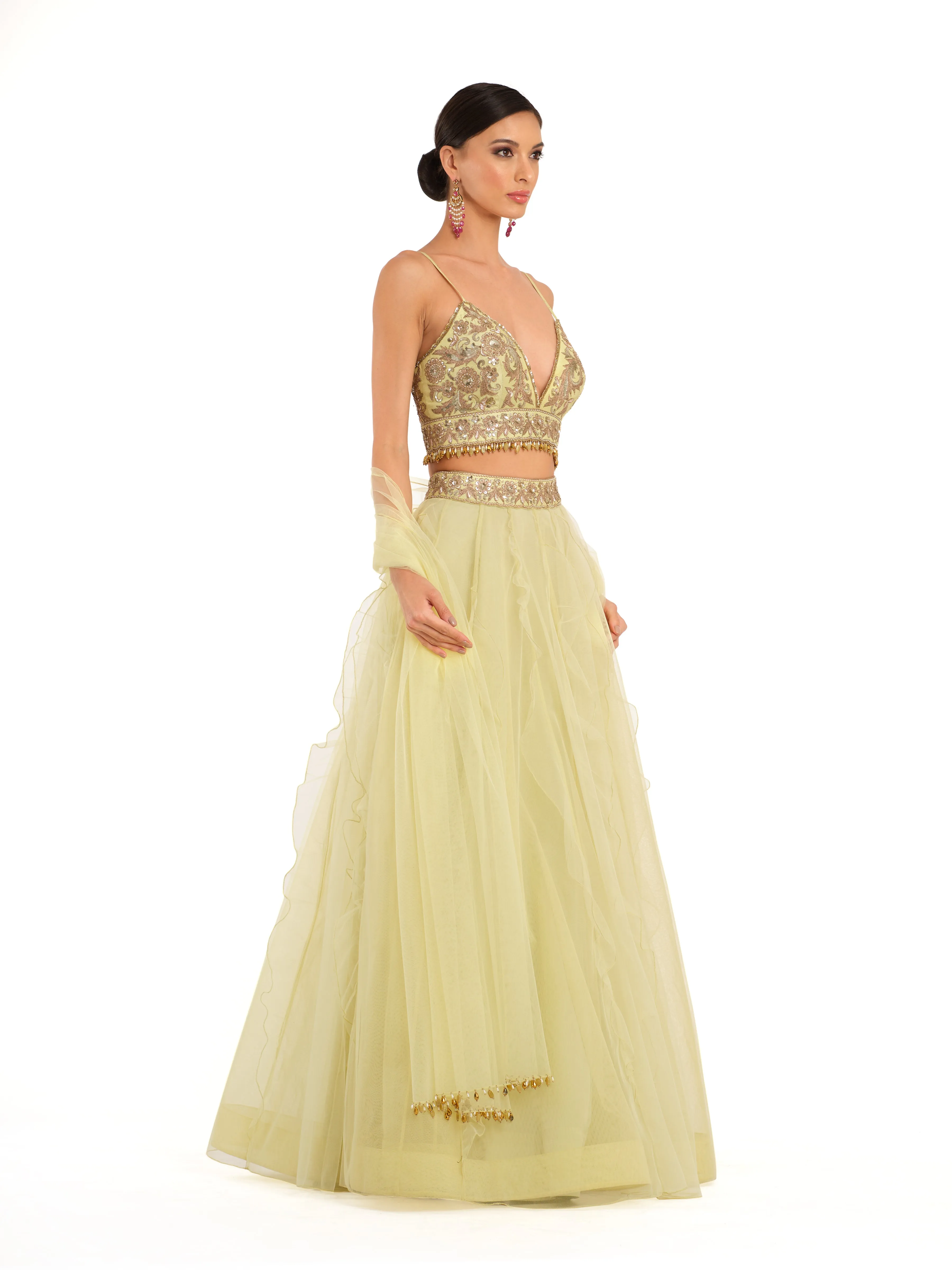 Tulle lehenga with gota patch work blouse