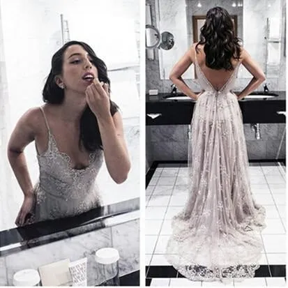 Unique Lace Prom Dress Long Formal Dress Low Back Prom Dress