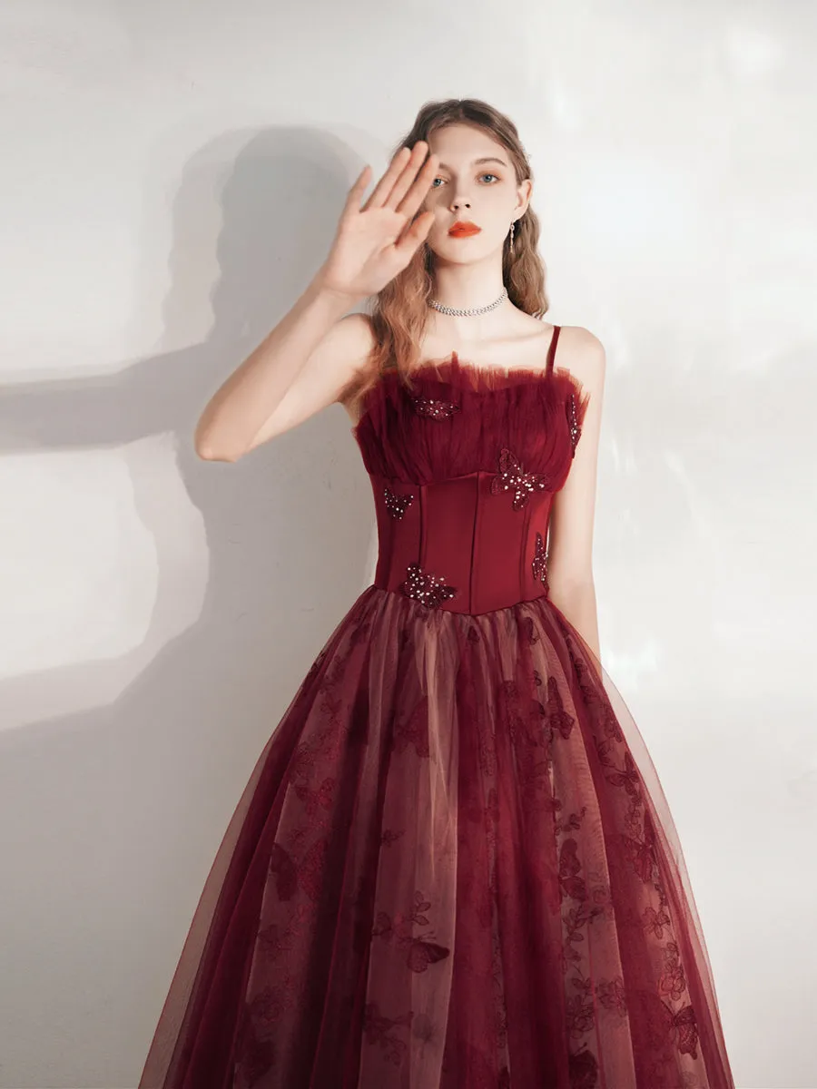 Unique Long Maroon Prom Dress