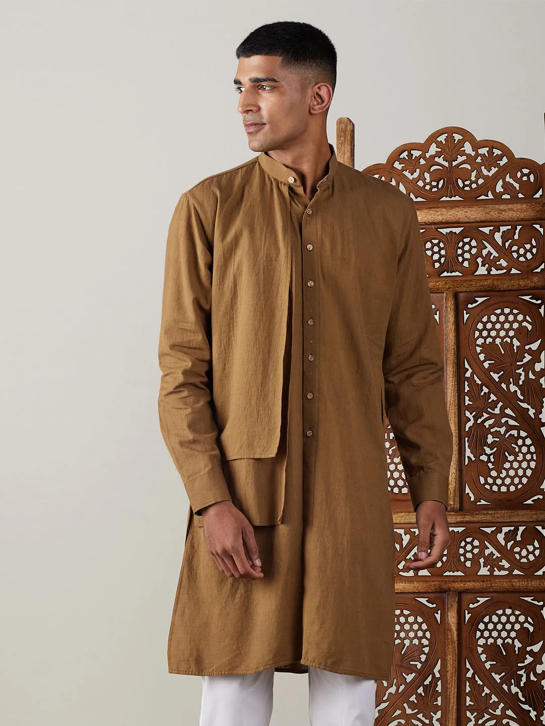 Vastramay Men's Coffee Cotton Cool Dyable Kurta