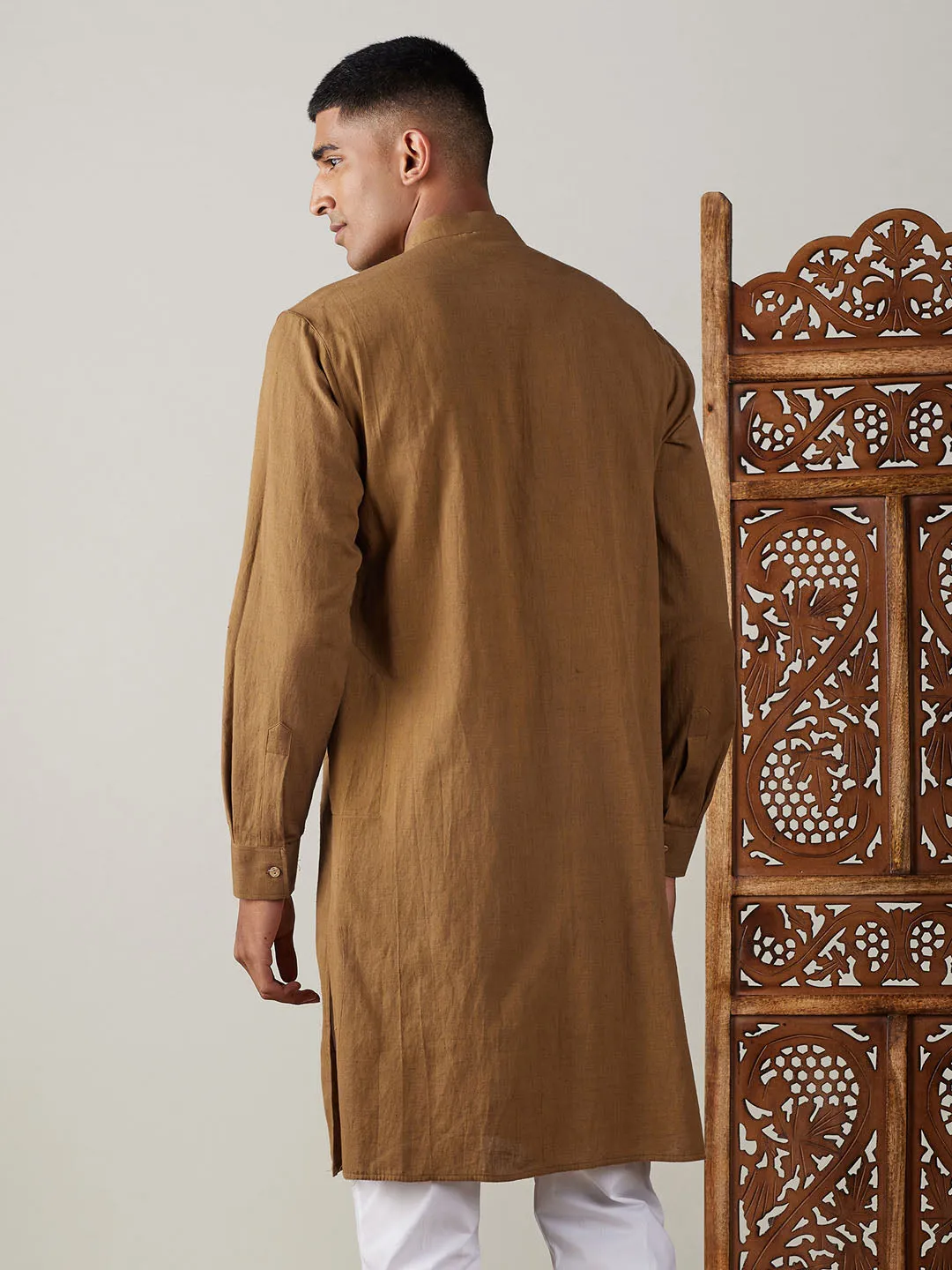 Vastramay Men's Coffee Cotton Cool Dyable Kurta