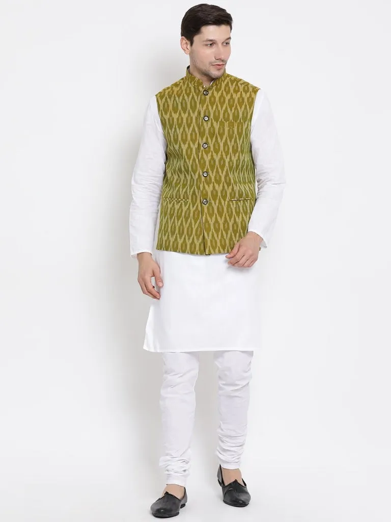 VASTRAMAY Men's Green Cotton Ethnic Jacket