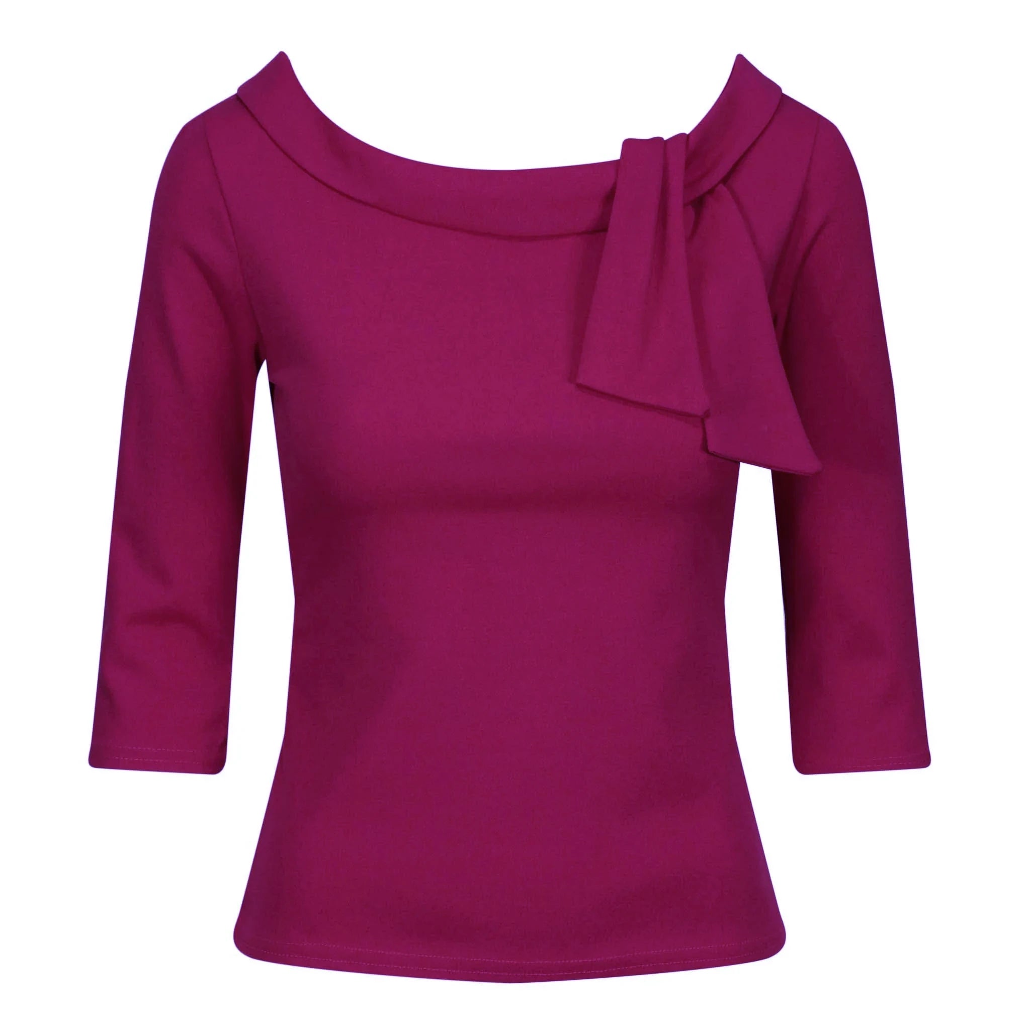 Vintage Magenta Purple 3/4 Sleeve Tie Neck Top