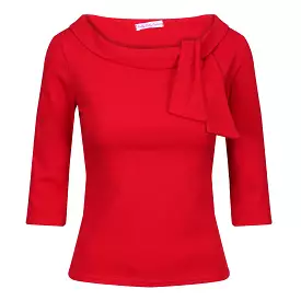 Vintage Red 3/4 Sleeve Tie Neck Top