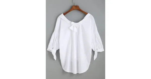 White Bow Back Mid Sleeves Shirt Blouse