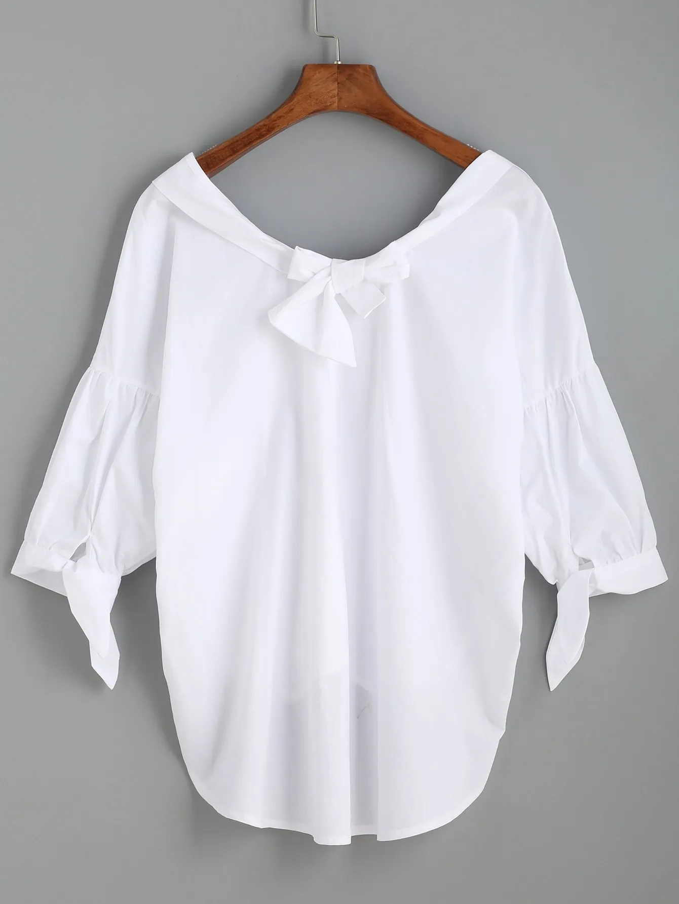 White Bow Back Mid Sleeves Shirt Blouse