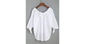 White Bow Back Mid Sleeves Shirt Blouse