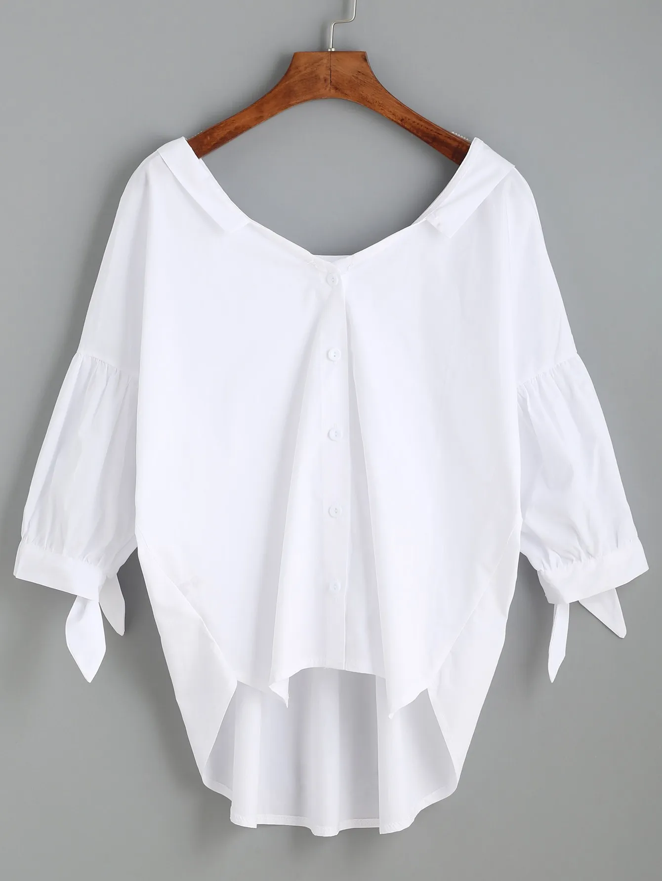 White Bow Back Mid Sleeves Shirt Blouse