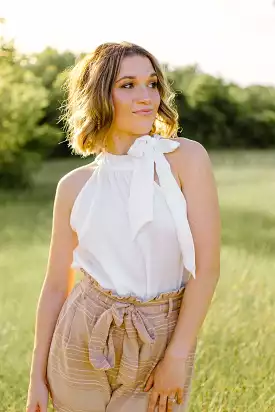 White High Neck Blouse With Bow