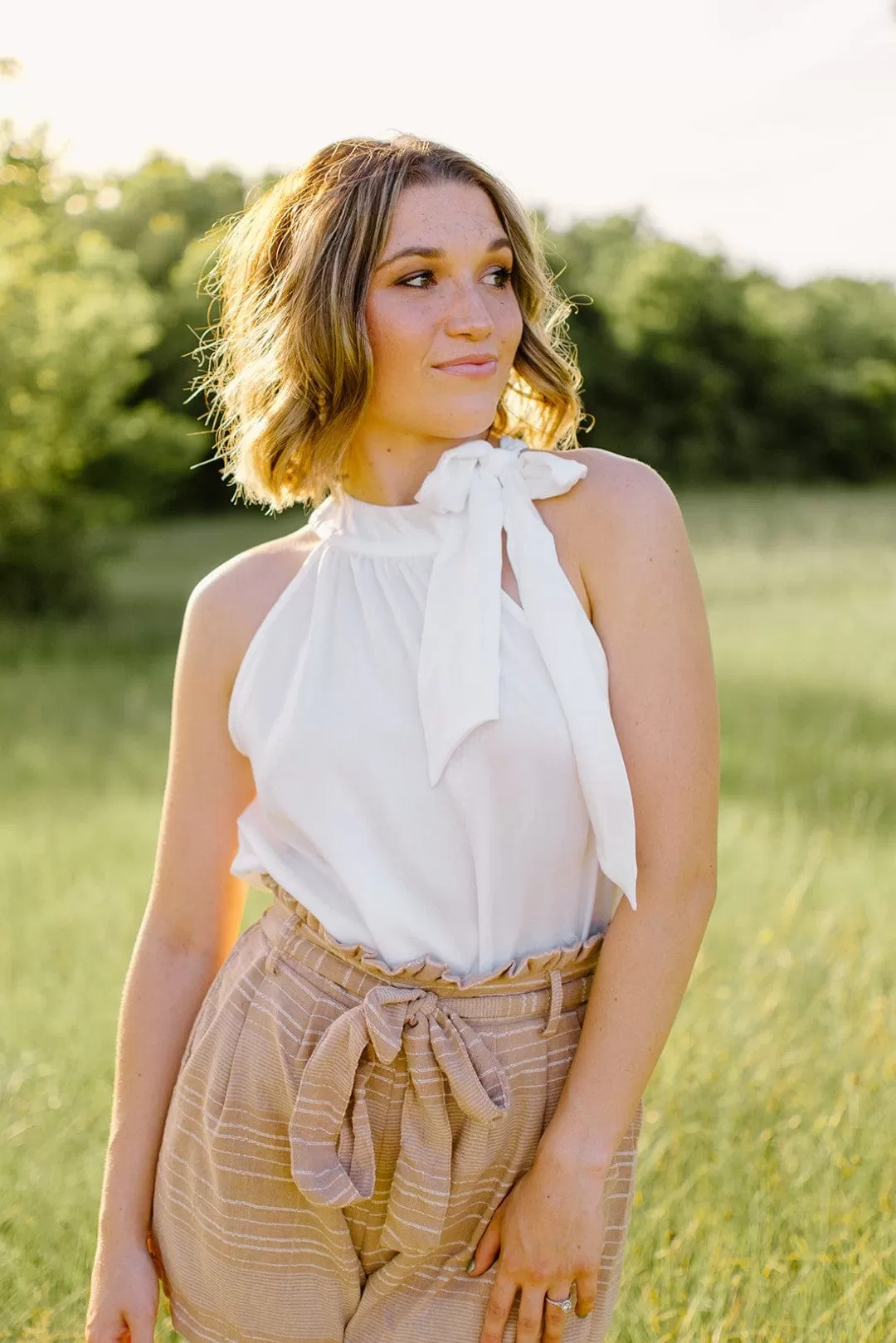 White High Neck Blouse With Bow