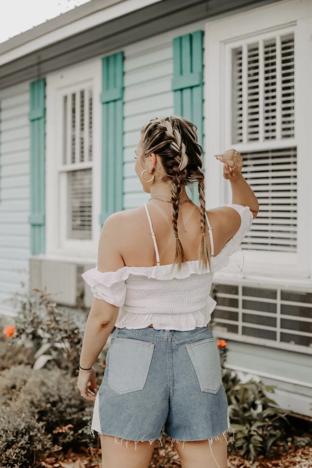 White Smocked Halter Crop Top