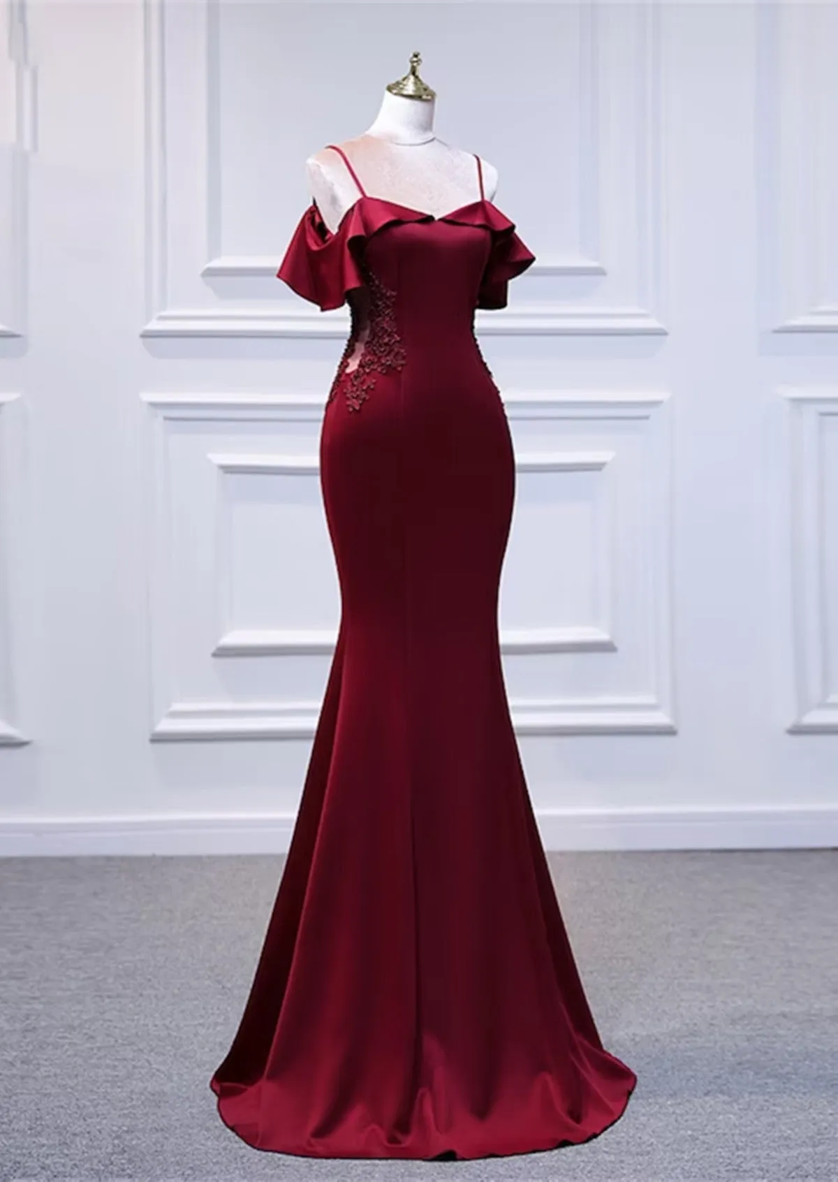 Wine Red Mermaid Sweetheart Straps Long Formal Dress, Wine Red Prom Dress