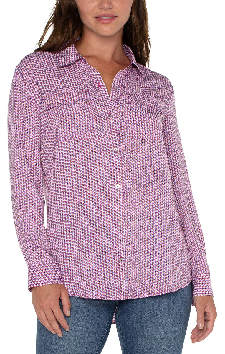 Woven Blouse with Pocket in Fuchsia