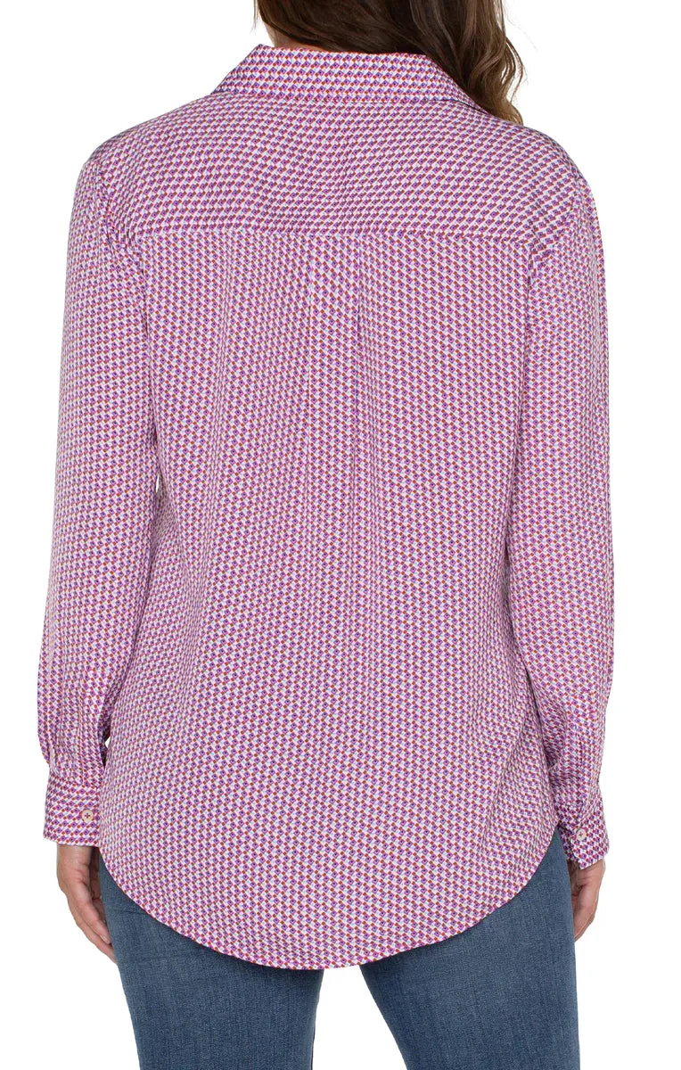 Woven Blouse with Pocket in Fuchsia